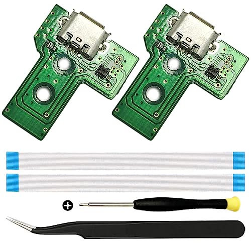 ZHUROUPU JDS-030/JDM-030 Ersatz Micro USB-Ladeanschluss-Adapter Reparaturanlade-Ladegerät Schaltkreis mit 12 Pin Flex-Kabel und LED-Leuchte für PS4 Wireless Controller