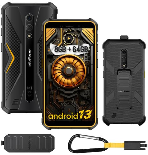 Ulefone Armor X12 Pro Telephone Protable Incassable Android 14, 8Go+64Go ROM/TF-256Go,13MP+8MP Caméra, 4860mAh Batterie, 5,45''HD+, Octa Core Smartphone Incassable, Dual SIM/Face ID/NFC/GPS, Orange