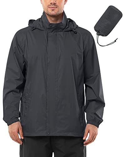 Outdoor Ventures Men's Waterproof Jackets Lightweight Windproof Raincoat | Packable Rain Jacket, Outdoor Hiking Windbreaker Jacket, Stand-Up Collar, Hood Stowable, Breathable, Cycling, Fishing