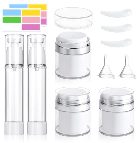 5Pcs 1.7oz Airless Pump Jar Set, BOJVESH Refillable Cream Jars Airless Pump Bottles, Vacuum Cosmetics Bottle Dispenser, Empty Travel Container for Moisturizer, Skincare Cream, Lotion, Toiletries