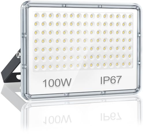 YIQIBRO LED Strahler Außen 100W, Fluter Außen 10000LM, Aussenstrahler Wasserdicht IP67, 6500K Kaltweiß Superhell Außenstrahler LED Scheiwerfer für Lager Garten Garage Hof Fabrik Parkplatz