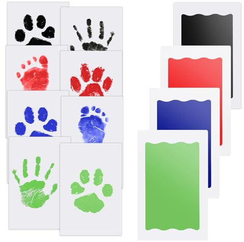 4 pcs Fußabdruck Baby Nabance Handabdruck Baby Clean Touch Pfotenabdruck set Hund Baby Fussabdruck Set Fußabdrücke Baby kommt nicht mit Farbe in Berührung für Baby Shower Familie Geschenk 0-6 Monate