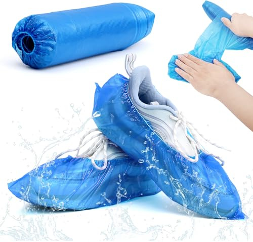 TOOSOFt 50 Stück Blau Schuhüberzieher Einweg mit Point-Break-Design | Überzieher Schuhe für Herren - Überschuhe Wasserdicht - CPE Überziehschuhe Rutschfest - Universalgröße Schuh Überzug Einmal