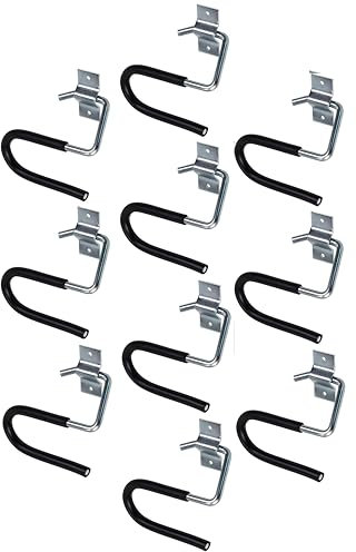 Gedotec Wandhalterung - Ski Haken Stahl verzinkt gummiert | 10 Stück Skihalter gebogen - schwarz | große S-Haken Garage inkl. Befestigungsmaterial | Allzweckhaken aus Metall | S-förmige Aufhängehaken