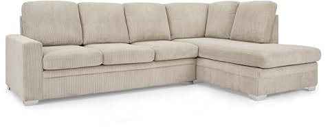 Home Detail Large Corner Sofa, Left Hand Sofa or Right Hand Corner Sofa, Couch in Upholstered Jumbo Cord Fabric, L Shaped Sofas in Dark Grey & Mocha (Mocha Jumbo Cord, Right Hand Facing)