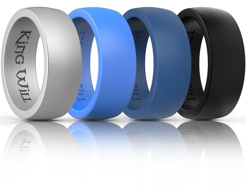 King Will Domed Silicone Rings for Men - Comfortable and Breathable Mens Wedding Bands in Silver Blue Black Sapphire - 8.5mm Wide Rubber Wedding Bands for Men - Perfect for Active Lifestyles 9