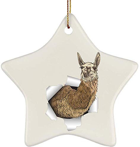 Christbaumschmuck Mit Hanfseil Christbaumschmuck Anhänger Keramik Hängende Ornamente Lustiges Lama, Das Aus Einer Rissigen Wand Kommt