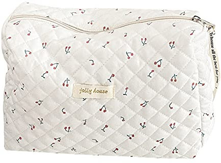 Starnearby Trousse de Toilette Matelassée Femme en Coton Doux, Trousse de Maquillage Fleurie, Pochette de Rangement Maquillage, Pochette Matelassée Maquillage, Trousse Cosmétique de Voyage