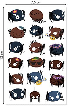 MY MANDARINE CY154Cpack - Packung mit 10 Stickerbögen 3D Stickers Cooky, 180 Stickers, Spinnen, 1 Pack