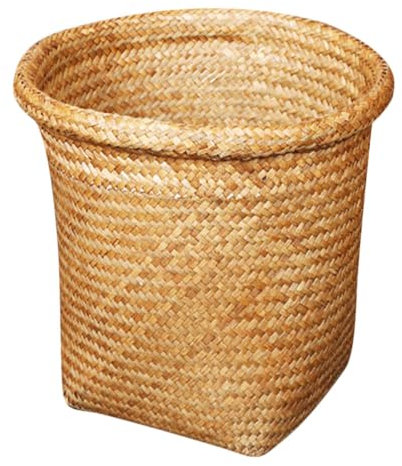 IMIKEYA Seegras-Abfallkorb Kleiner Geflochtener Mülleimer Papierkorb Rund Stroh Pflanze Blumentopf Kleinigkeiten Behälter Korb Für Badezimmer Küche Heimbüro Cm