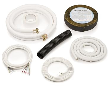 Idoneo Linea Kältemittelleitung 1/4+1/2 Zoll + Montageset | Kupferrohr isoliert 9000/12000 BTU | Montagesatz Montage Kit Split | Klima Zubehör | Kupferleitung | Doppelrohre (14m)