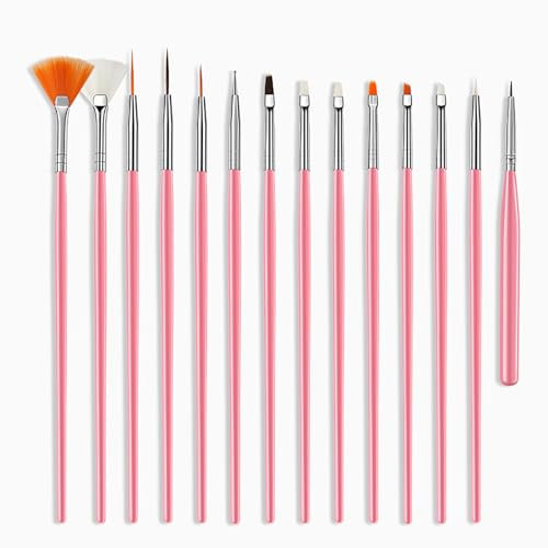 15pcs Paint Brush Set Versatile Fine Tip Acrylic Paint Brushes Art Professional Tools for Artist Beginners for Diy Crafts Watercolor Oil Face Nail Model Paint Decorating Nylon Hair Perfect Pink