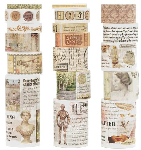 KAVI' S Retro Washi Tape Set Dekorative Antik Rauschgold Masking Tapes Klebeband Bunt für Kunst, DIY Handwerk, Tagebuch, Planer, Scrapbook, Verpackung (Story Collections)