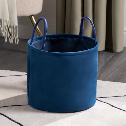 OHS Matt Velvet Storage Basket, Living Room Bathroom Basket Storage with Handles Super Soft Compact Small Storage Basket Toys Laundry Blankets, Navy Blue