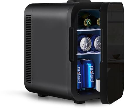CLIPOP Mini Fridge for Bedrooms 15L, Small Drinks Fridge Portable Mini Fridge for Makeup, Skincare, Food, Office or Car, AC/DC 12V Powered, Thermoelectric Cooler and Warmer (Black)