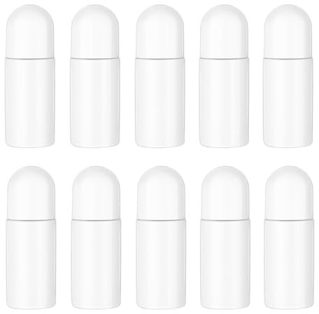 Healvian 10er Set Parfüm Roll-On Deoroller, 50ml Nachfüllbar, Weiß, Kunststoff, Roll-On Flasche, Aromatherapie, Reisen