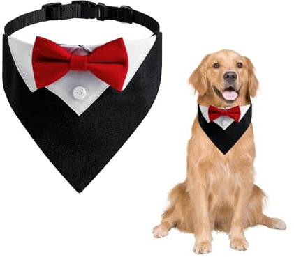 Hunde Smoking Bandana, Formelles Hunde Smokinghalstuch Verstellbar Hunde Hochzeit Outfit Haustier Anzug mit Fliege und Krawatte für Hunde und Katzen Hochzeit Geburtstag Kostüme