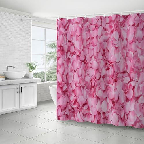 FAIRYGATE Pink Shower Curtains Bathroom Shower Curtain Mould Proof Resistant Waterproof Washable Shower Curtain Liner with 12 Hooks Flowers Floral Print Bath Curtain B8415