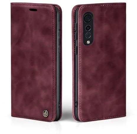 LBH Mobile Phone Case for LG Velvet 5G in Wine Red with Card and Money Compartment Smartphone Case with Stand Function Flip Case Protective Cover Magnetic Closure Vintage