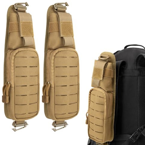 Jueachy Molle Tasche, Molle Zubehör mit Reißverschlusstasche: Klein Handytasche Taktische Schultergurt Tasche - Tactical Molle Pouch Rucksack Zubehör für EDC Taschenlampe Sonnenbrille Khaki 2PCS