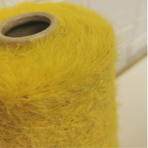 Garn, Garn zum Häkeln, 500 g Wollgarn mit goldenen Pailletten und Nerzimitat, weiches Strickgarn for Pullover und Schals, for Stricken, Häkeln, Warmhalten(Yellow)