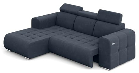 MEBLINI Elektrische Schlafcouch - Ecksofa mit Schlaffunktion - Sofa mit Relaxfunktion und Kopfstützen - Couch L-Form - Eckcouch - Wohnlandschaft - Madeline - 286x200x93cm Links - Blau Samt