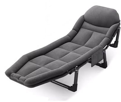 Campingbett Klappbar mit Matratze, Verdicktes Stahlrohr, Aufbewahrungstasche, Winkel Einstellbar, Reisebett Erwachsene, für Büro, Heim, Draussen(Gray,180 * 60CM)