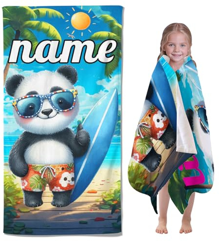 CHEFFS Personalisiertes Panda Strandtuch mit Namen, Panda Handtuch Kinder Mikrofaser Panda Strandtücher Badetuch Strandlaken Handtücher 50x100cm Cartoon Panda für Strand (90 x 180 cm,1)