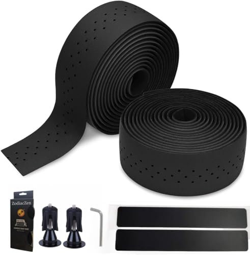 ZodiacZen Lenkerband Rennrad,Wasserdicht Fahrrad Lenkerband,Rutschfest Fahrrad Griffband,Stoßdämpfend Lenkerbänder,Bike Handlebar Tape,inklusive Aluminium-Lenkerstopfen, 200 x 3 cm, Schwarz