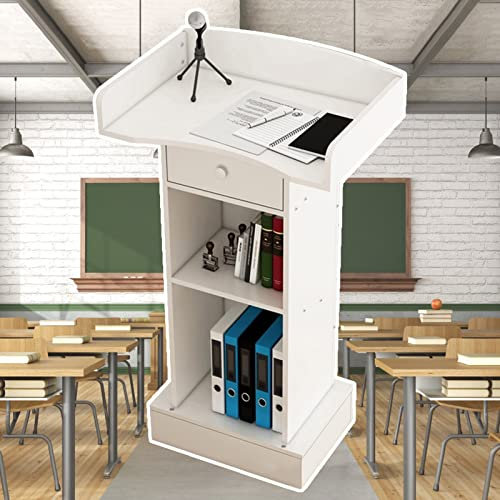Rednerpultständer mit Ablage und Schublade für Klassenzimmer, Schule, Stehpult/Sprechpulte (Braun/Weiß)