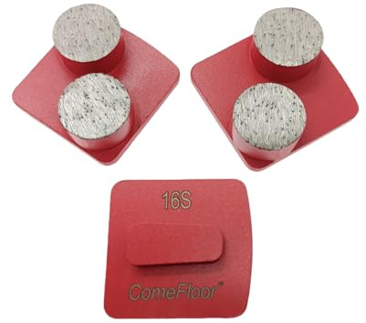 Redi-Lock Betonboden-Vorbereitungsscheibe, Diamant-Metall-Schleifschuhe, doppelte runde Segen, kompatibel mit Husqvarna-Schleifmaschinen, Körnung 16, weiche Bindung, 3 Stück