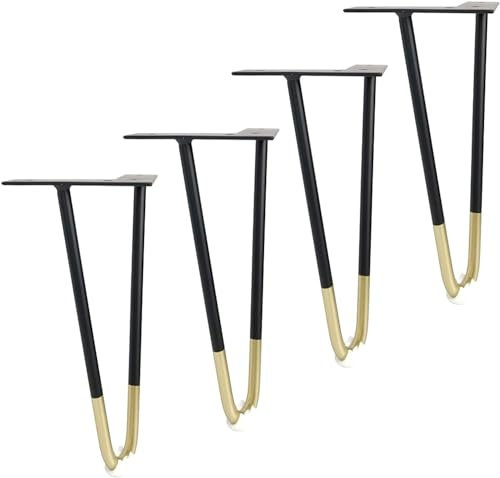 4 x schwarze Metall-Möbelfüße, Haarnadel, Tischfüße, Doppelstab, Haarnadel, Tischbeine, 25 cm, mit Schrauben, Bodenschutz für DIY-Möbel (60 cm)