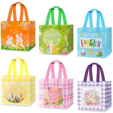 6 Stück Geschenktüten Ostern, Isisyu 6 Designs Ostertüten Zum Befüllen mit Griffen, Wiederverwendbare Non-Woven Ostertaschen Ostern Geschenktaschen für Kinder Ostern Party Geschenke Verpacken