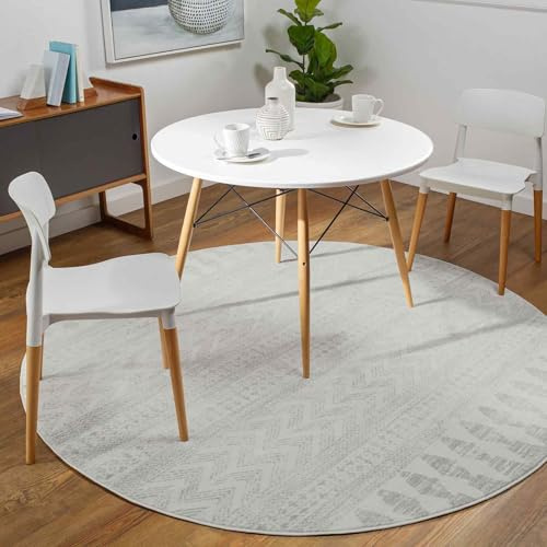 Livabliss Louna Oslo Geometric Round, Living Room – 160 cm, White & Grey