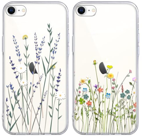 Yoedge 2 Pièces Coque pour iPhone 17e/iPhone 16e 6,1, Ultra Fine Souple Transparente Silicone TPU avec Aesthetic Motif Fleur Design Étui, Anti-Rayures Bumper Protection Housse pour iPhone SE 4