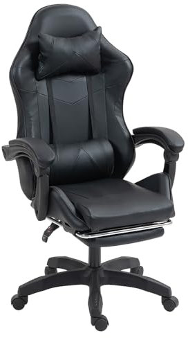 Panana Gaming Racing Desk Chair Adjustable Seat Hight Swivel Reclining Chair with Lumbar and Head Pillow Footrest (Black)