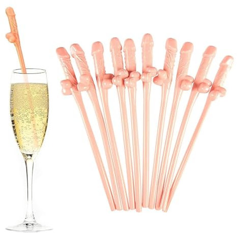 Paille Plastique – Paille en Plastique Rigolo pour Enterrement de Vie de Jeune Fille, Jetable Originale pour Fête, 10 Pièces (Couleur chair)