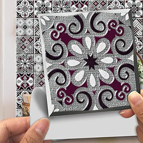 Piastrelle Adesive Cucina E Bagno Fiori Grigi Impermeabile Pannelli Decorativi Per Pareti Piastrelle Mattonelle Adesive PVC Paraschizzi Cucina Adesivo Facile Da Applicare 10 PC(10x10cm)