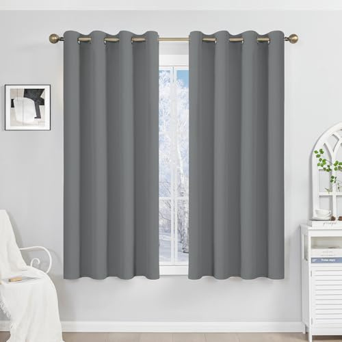 Runyéla Verdunklungsvorhänge mit Ösen Gardinen, Thermovorhang Hitzeschutz | 2er Set, H160xB140 Hellgrau Vorhang Blickdicht, UV-Schutz Sichtschutz Schalldämmung Blackout für Schlafzimmer Wohnzimmer
