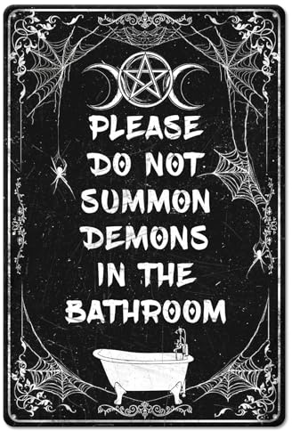 GLOBLELAND Vintage Gothic Witchy Metal Cartel de chapa de 12 x 8 pulgadas Bañera Cartel de chapa Baño Placa decorativa Halloween Fases Luna Pared Placa de Metal para Casa Aseo Lavadero Balcón