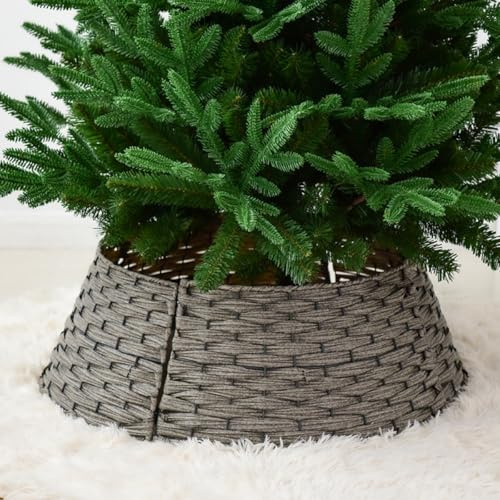 Treer Weihnachtsbaum Rock Rattan Vintage, Abdeckung für Weihnachtsbaumständer, Weihnachtsbaum Kragen Korb Rock Christbaumständer Tannenbaum Unterlage für Weihnachten Deko (Grau,65cm)