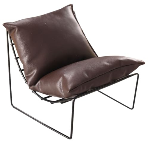 Bemonew Puppenmöbel im Maßstab 1:6, Vintage-Puppenhaus-Couch aus Leder mit Rückenlehne, Lazy Sofa, Puppenhaus-Stuhl für -Möbelzubehör, Braun