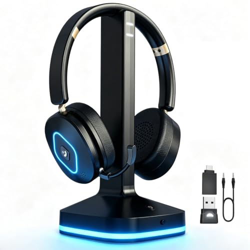 Earbay Kabelloses Headset mit Mikrofon für die Arbeit, V6.0 Bluetooth-Headset mit Geräuschunterdrückung und Stummschaltung, kabellose Kopfhörer mit RGB-Ladestation, Zuhause/Büro/PC/Callcenter/Laptop