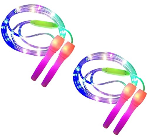 LED-Leuchtseil zum Springen für Kinder,LED Springseile für Kinder,Leuchtendes -Springseil mit rutschfestem Griff,Verstellbare Skipping Rope,Glowing Springseil Geschenke für Mädchen und Jungen (2PCS)