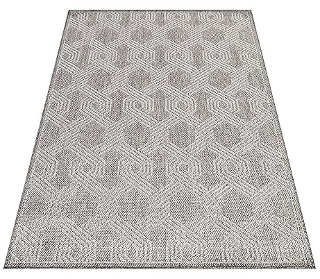 KADIMA DESIGN Balkonteppich Geometrisches Design Witterungsbeständig Waschbar Langlebig Strapazierfähig Grau 160x230 cm Küche Balkon Terrasse Oeko-TEX Fußbodenheizung geeignet | Orla