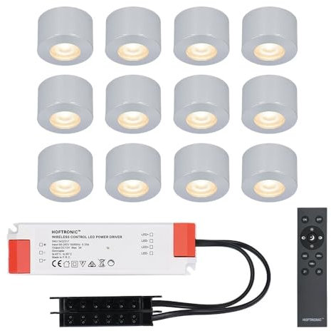 HOFTRONIC - Navarra - 12x Mini Mini LED Einbaustrahler/Aufbaustrahler 12V- IP44 wasserdicht - Für, Carport, Gartenhaus, Bad - Dimmbar