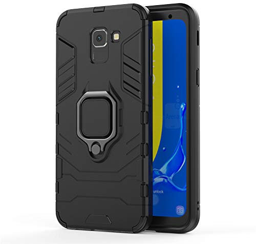 Coque Samsung Galaxy J6 2018, MHHQ 2 en 1 Armour style robuste hybrides double couche Armure Defender TPU + PC Hard Cover avec Support Magnétique Car Mount pour Samsung Galaxy J6 2018 -All Black