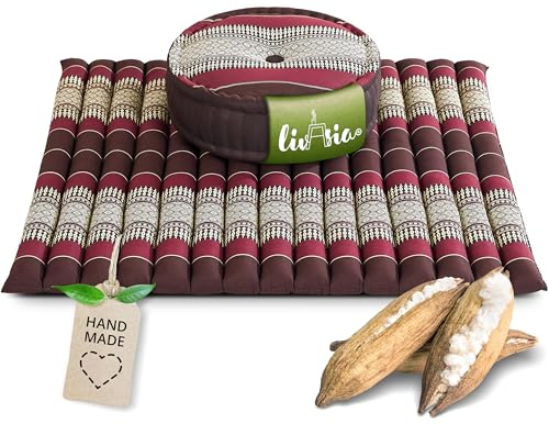 livasia Meditationsset XL - Ø 38x15cm / Matte 75x75x4,5cm - Yogaset mit Kissen und Matte, Pouf, Yogamatte und Yogakissen mit Kapok handgefertigt, Bodenkissen Outdoor, Zafukissen