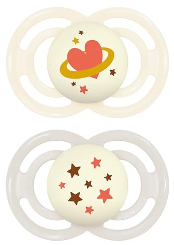 MAM Perfect Night Soothers | 16 Plus Months | Pack of 2 | Glow in The Dark Dummies | Comes in Dummy Steriliser Box | Sustainable Materials | Baby Accessories | Cream (Various Designs)