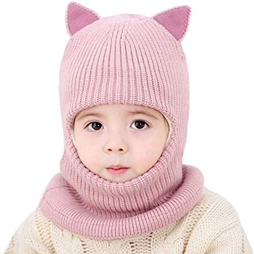 Yixda Baby Kinder Winter Mütze Jungen Mädchen Kapuzenschal Mützen Hüte (Katze-Pink)